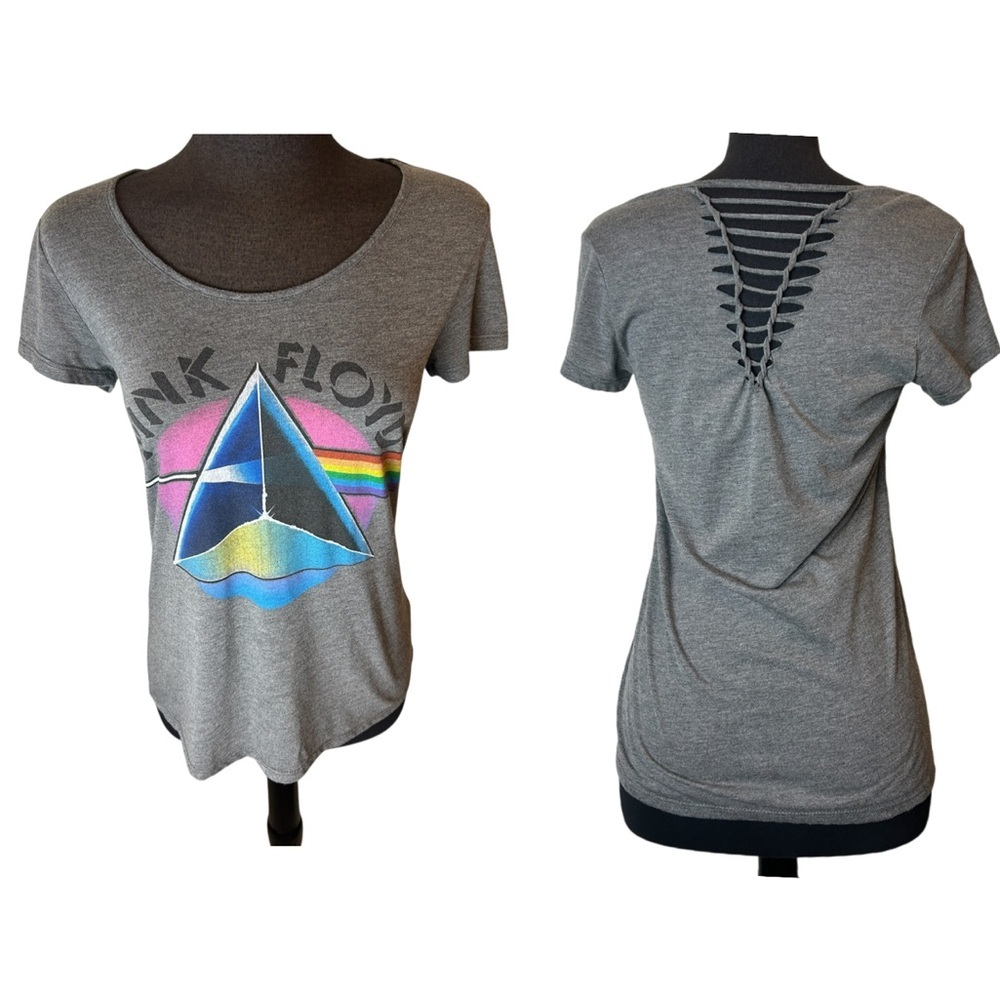 Pink Floyd Dark Side of the Moon Shirt – Triangle Rainbow Graphic, Scoop Neck M